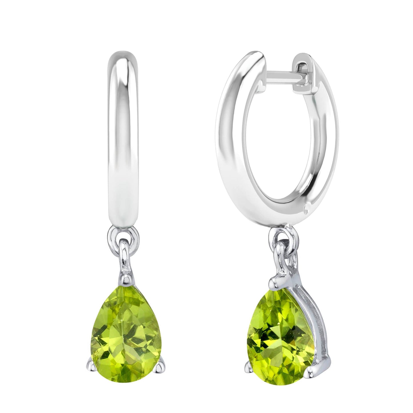 Sterling Silver 1.40CT Pear Shape Natural Peridot Drop Earrings
