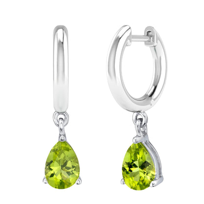 Sterling Silver 1.40CT Pear Shape Natural Peridot Drop Earrings