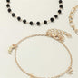 Black Bead & 18K Gold Plated Sun Figaro Anklet Set