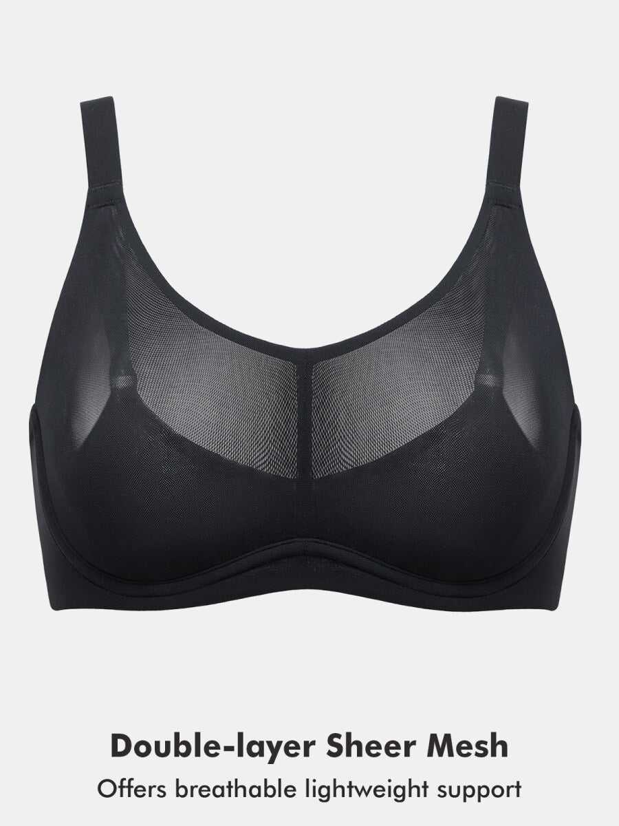 Sheer Double-Layer Mesh Full Coverage Underwire Support Bra
