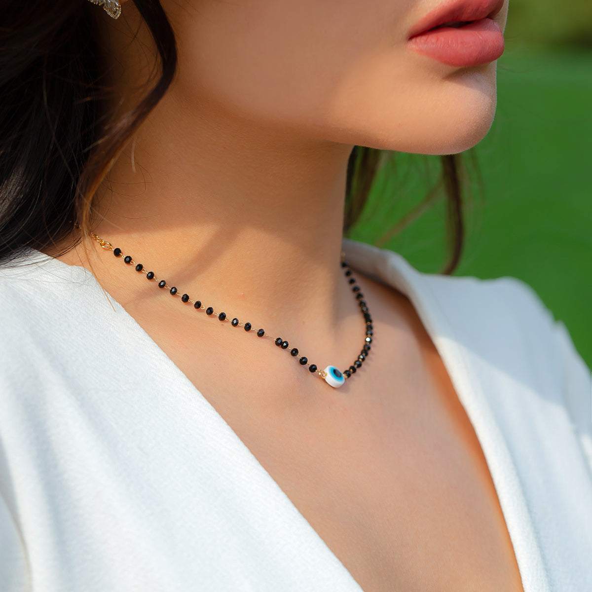 Black Acrylic & Goldtone Eye Necklace
