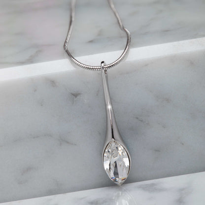 Elegant Long Clear Marquis Navette Drop Necklace with Swarovski Crystals