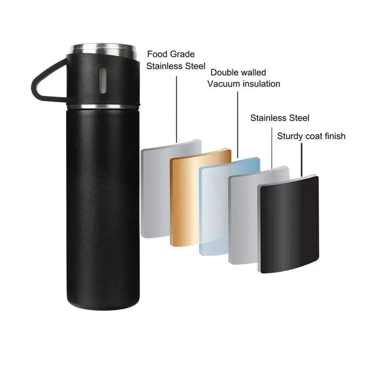 500ml Vacuum Insulated Stainless Steel Thermos with 3 Lids