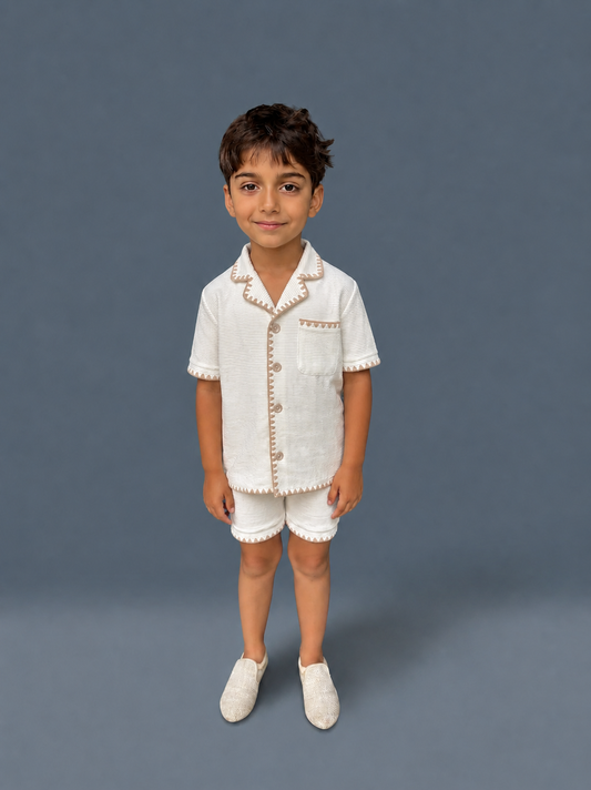 Embroidered White Boys Set