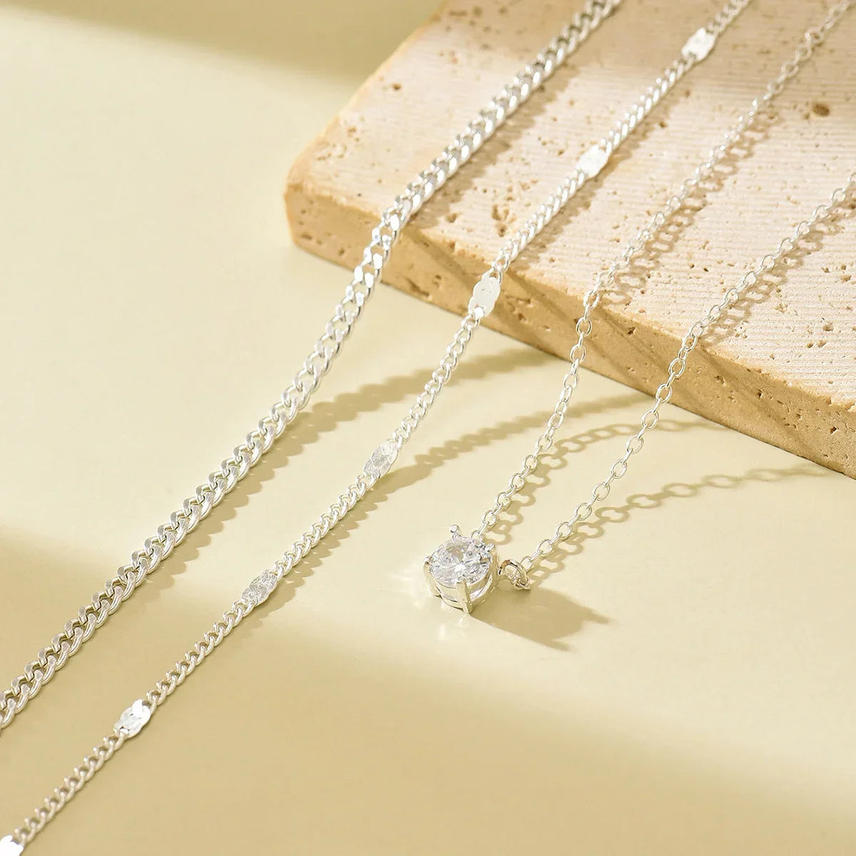 3 Layered CZ Solitaire Necklace for Women