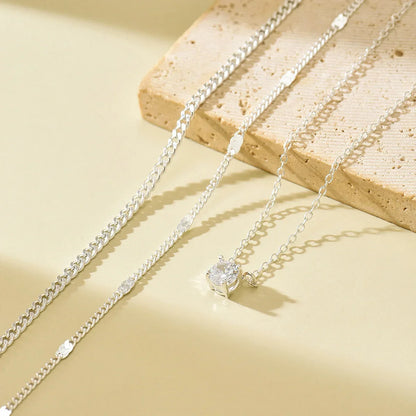 3 Layered CZ Solitaire Necklace for Women