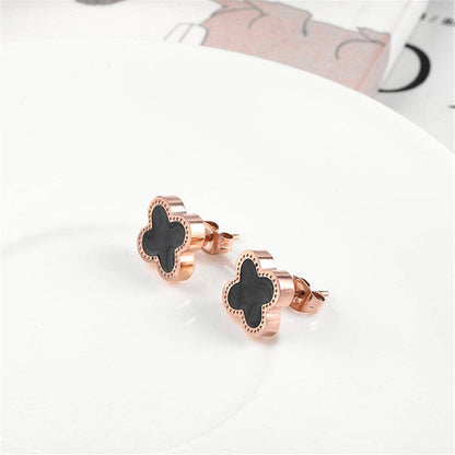Black & Rose Goldtone Clover Stud Earrings
