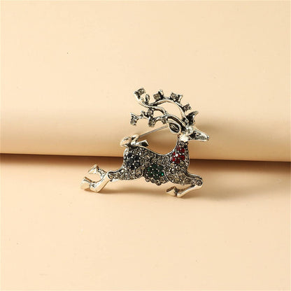 Cubic Zirconia & Silvertone Reindeer Brooch