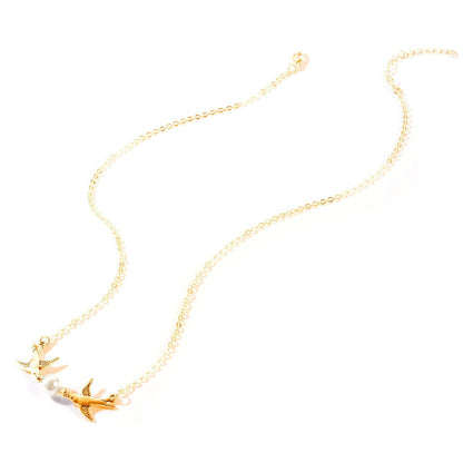 Pearl & Goldtone Bird Pendant Necklace