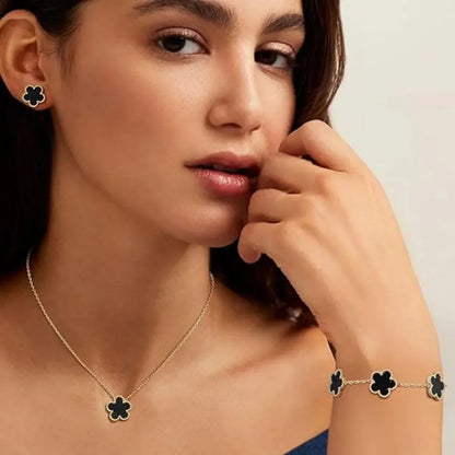 3 Pcs Lucky Clover Y-Necklace Bracelet Set