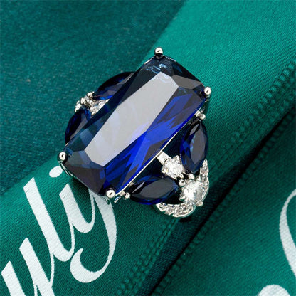Cubic Zirconia & Blue Crystal Rectangle Ring
