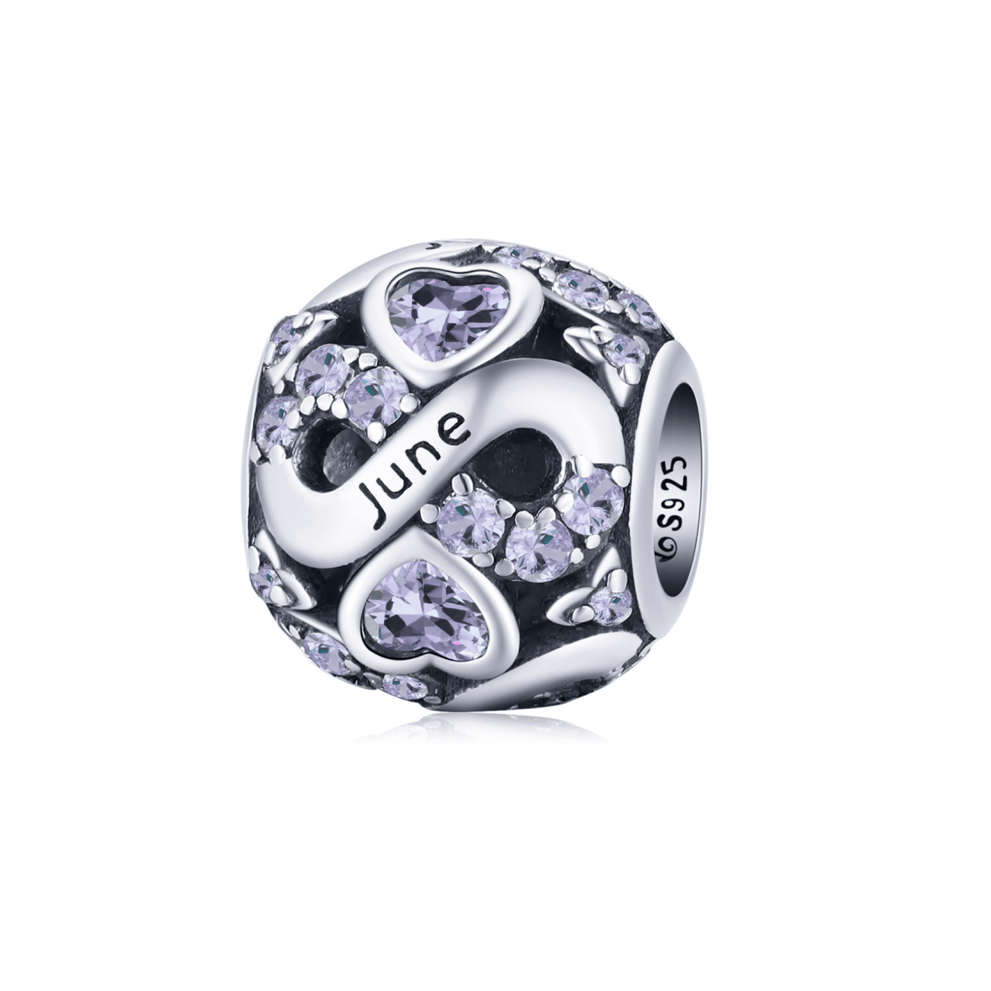 Ag Sterling - June Sterling Silver & CZ Birthstone Hearts Charm