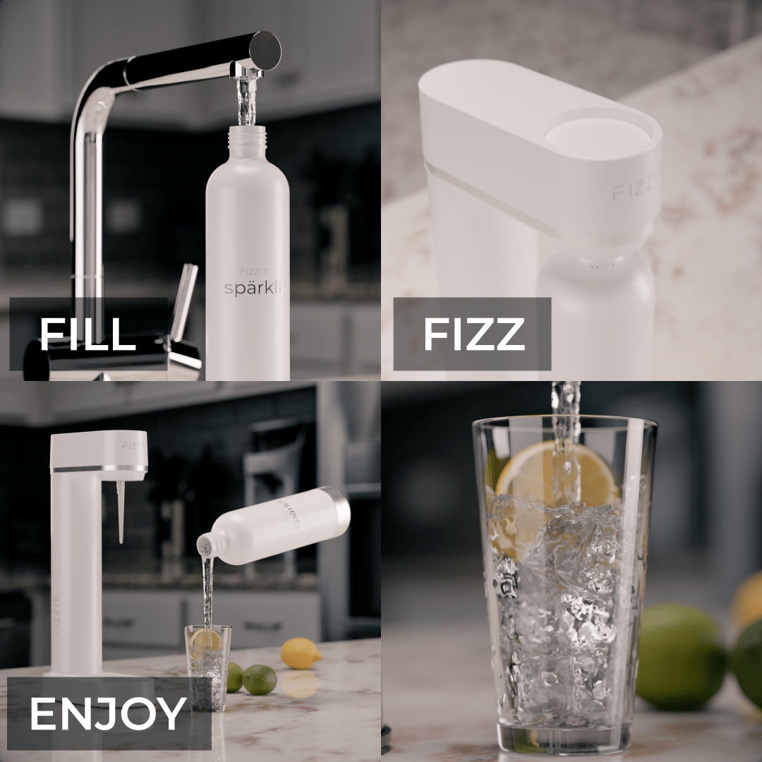 Fizzit™ Spärklï Carbonated Water Soda Maker with Stainless Steel Bottle – Dishwasher Safe Bottles - Sparkling Water Maker