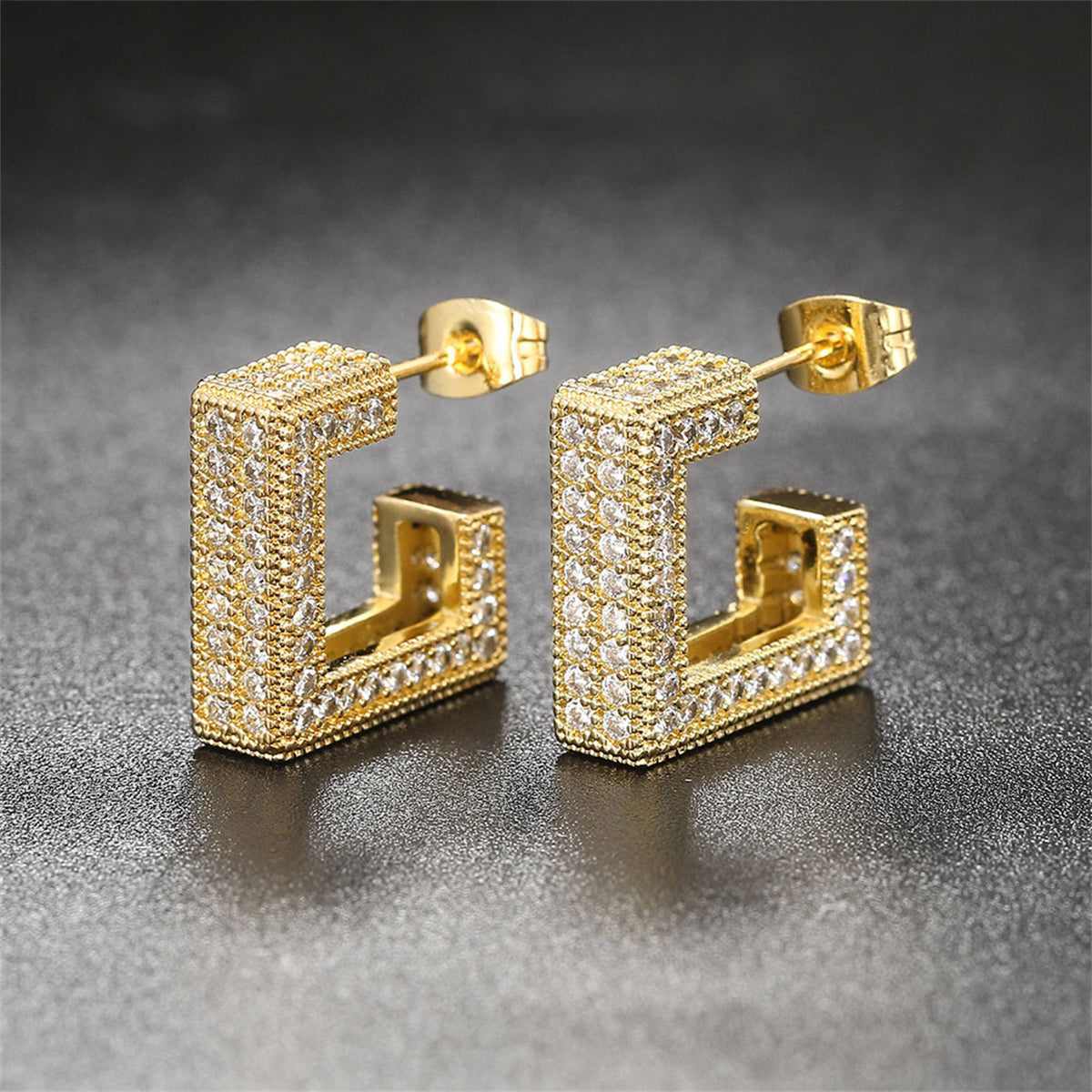 Cubic Zirconia & Goldtone Square Huggie Earrings