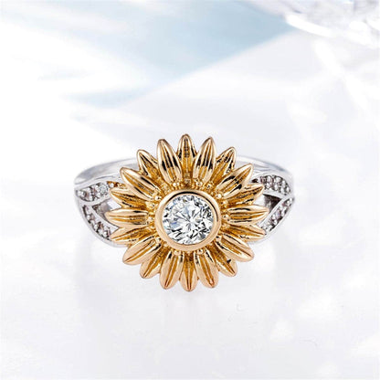 Cubic Zirconia & Two-Tone Sunflower Band Ring