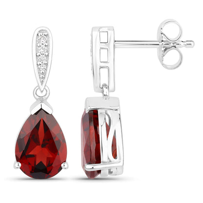 Genuine Mozambique Garnet and Lab Diamond Silver Dangle Earrings