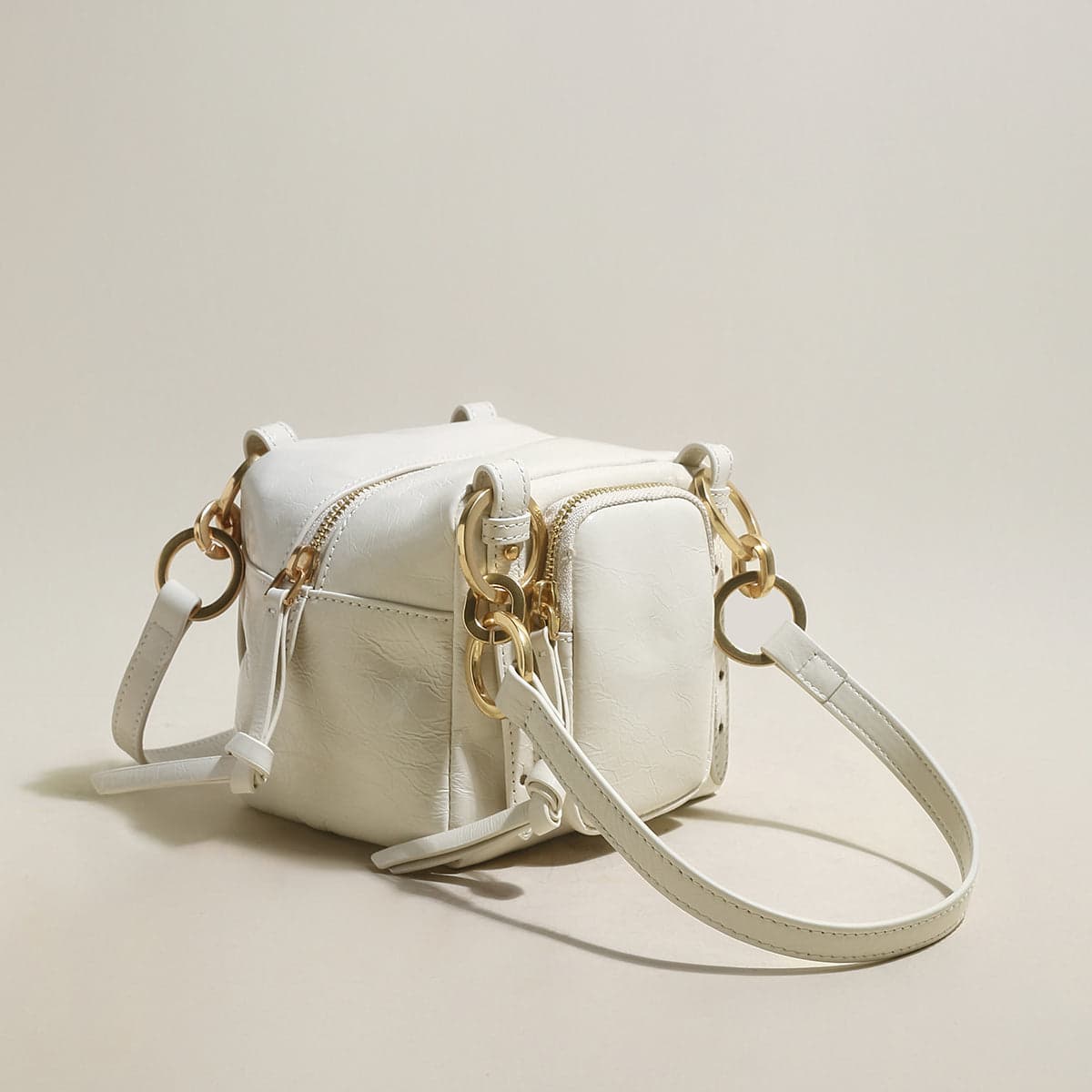 Two Way Shiny Wrinkled Leather Shoulder Bag