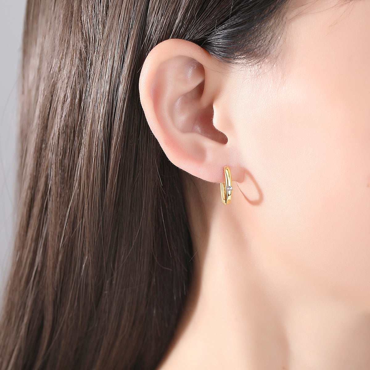 Cubic Zirconia & Goldtone Square Huggie Earrings