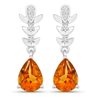 Genuine Madeira Citrine and Lab Diamond Silver Dangle Earrings