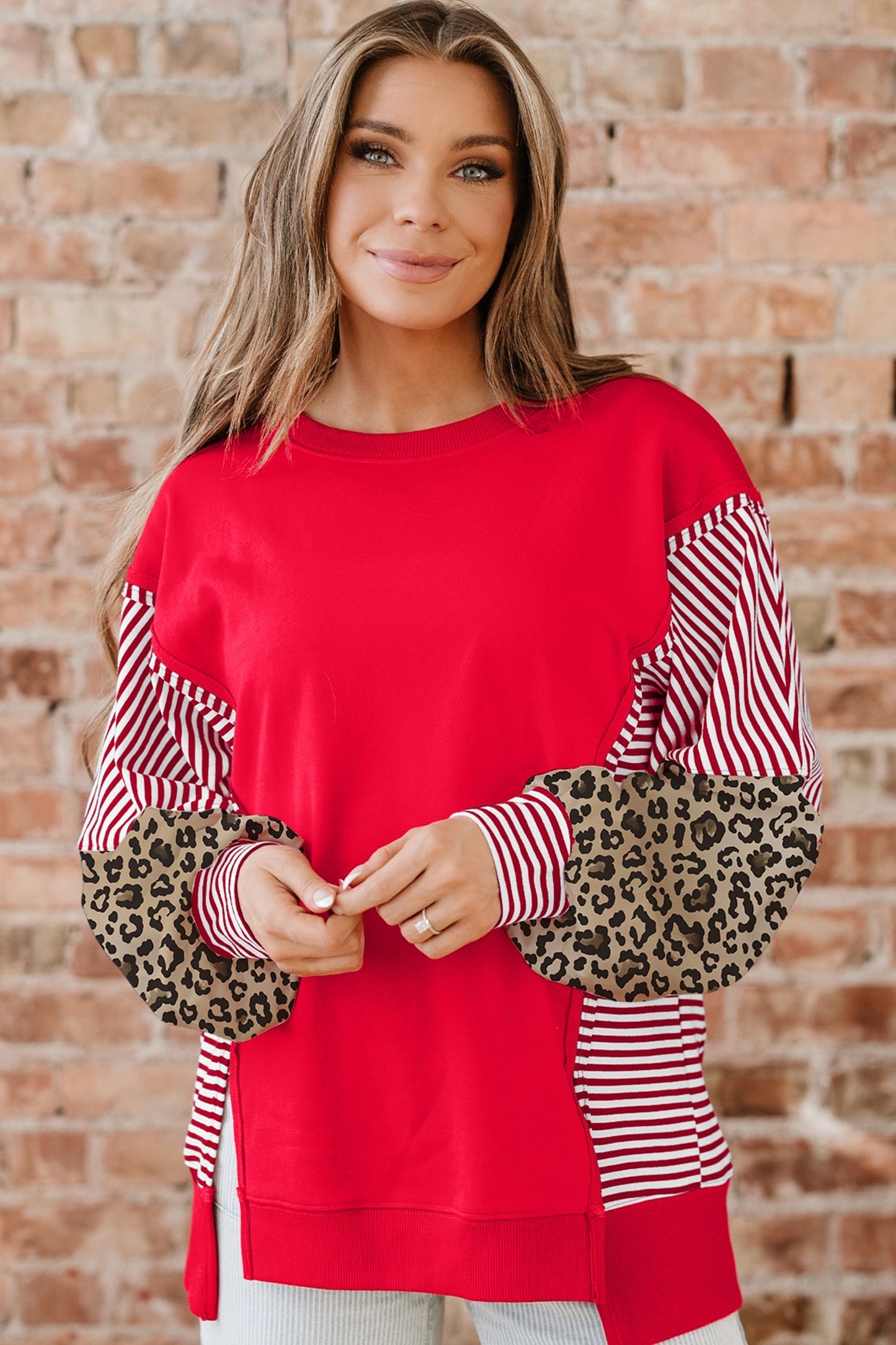 Threaded Pear Milan Patchwork Sleeve Colorblock Sweatshirt