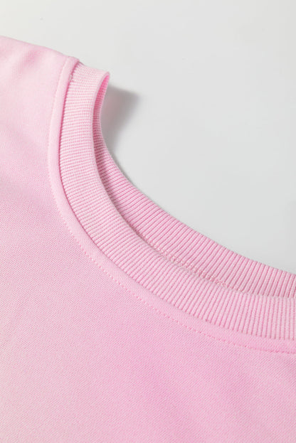 Threaded Pear Pink Colorblock Patchwork Drop Shoulder Plus Size Sweatshirt