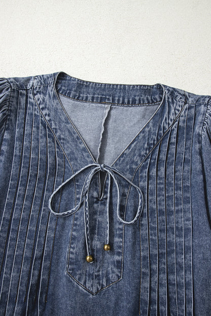 Threaded Pear Autumn Tied Pleated Mini Dress
