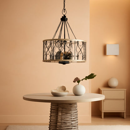 D19 Inch Rustic 4 Light Chandelier Black And White Oak by ShipItFurniture