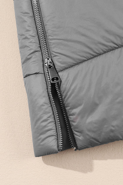 Threaded Pear Black Hooded Long Quilted Vest PLUS Coat