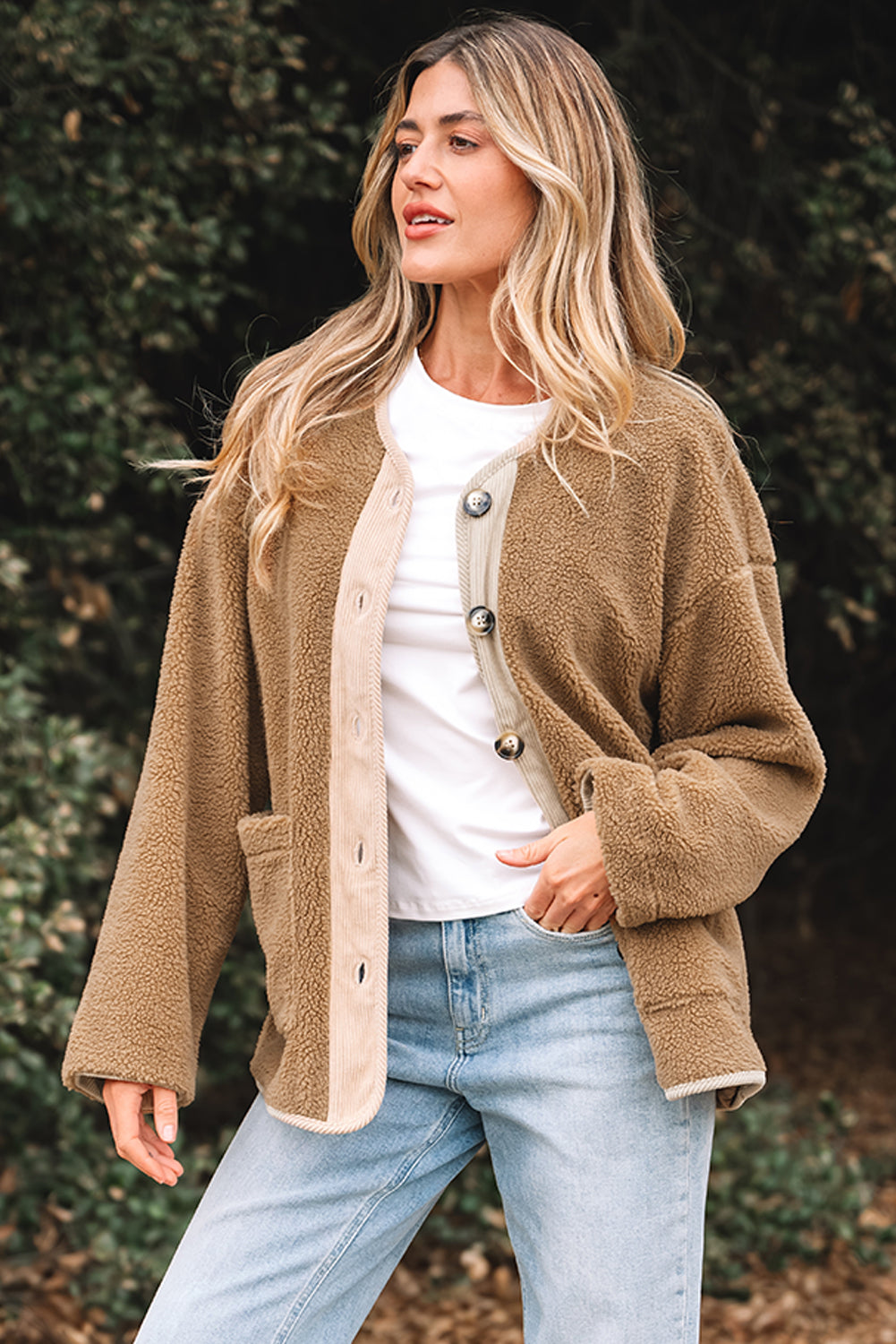 Threaded Pear Lilisha Corduroy Edge Patchwork Jacket