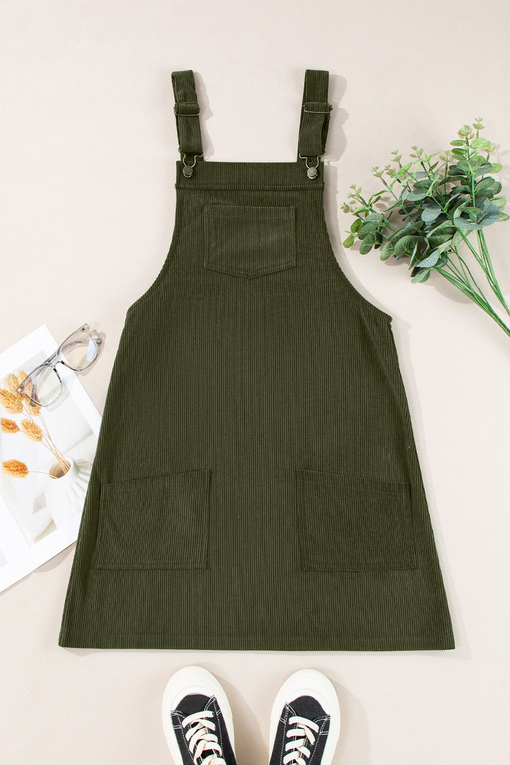 Threaded Pear Alexis Front Pockets Corduroy Overall Dress.