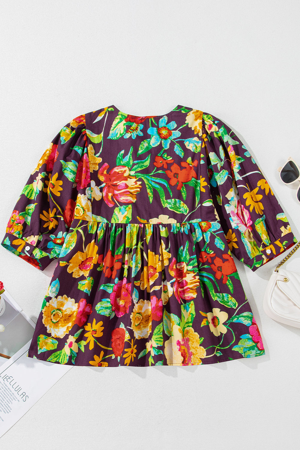 Threaded Pear Adhara Flower Embroidered Trim Half Sleeve Blouse