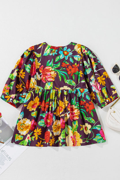 Threaded Pear Adhara Flower Embroidered Trim Half Sleeve Blouse