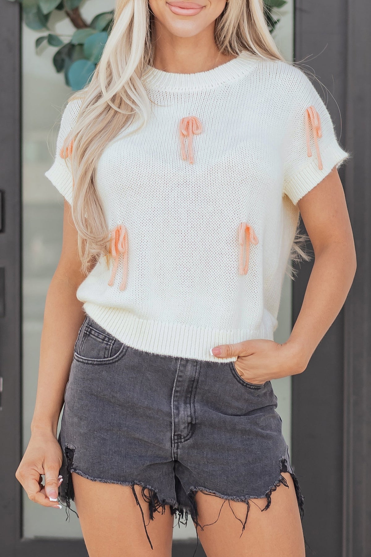 Threaded Pear Malani Bow Knot Loose Sweater
