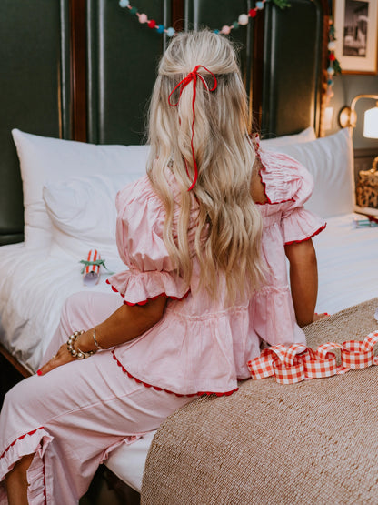 ✨Women's Christmas Plaid Ruffle Puff Sleeve Pajamas Set