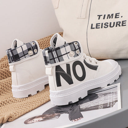 Women’s All-Match High-Top Canvas Boots | Trendy Girls' Short Canvas Sneakers | Modern Urban High-Top Lace-Up Shoes | Breathable Casual Canvas Short Boots for Women