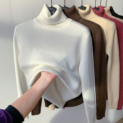 Women’s Fleece-Lined Turtleneck Sweater | Ultra-Warm Thick Knitted Pullover | Elegant Winter Thermal Knitwear | High-Sense Minimalist Slim Fit Sweater for Women