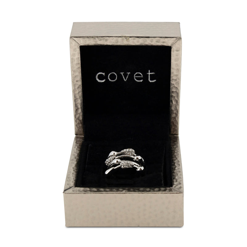 Covet Rhodium Plated Cubic Zirconia Droplet Ring - Size H