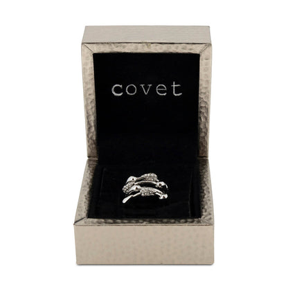 Covet Rhodium Plated Cubic Zirconia Droplet Ring - Size H