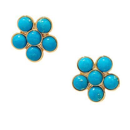Turquoise & Goldtone Flower Stud Earrings