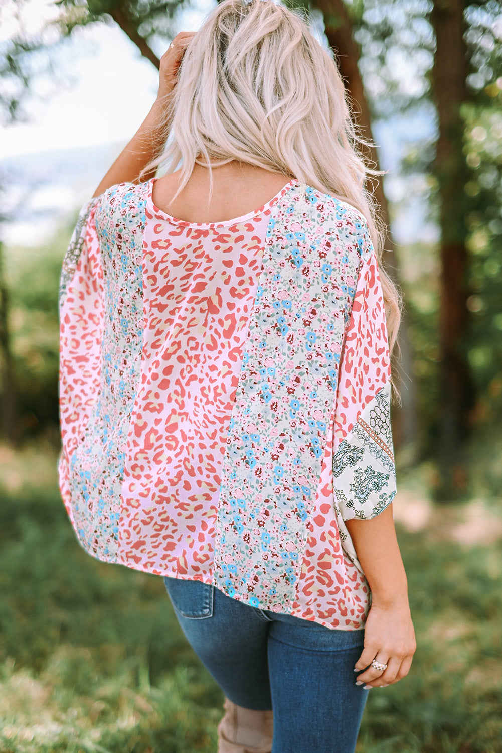 Threaded Pear Elora Mix Print Cape Top