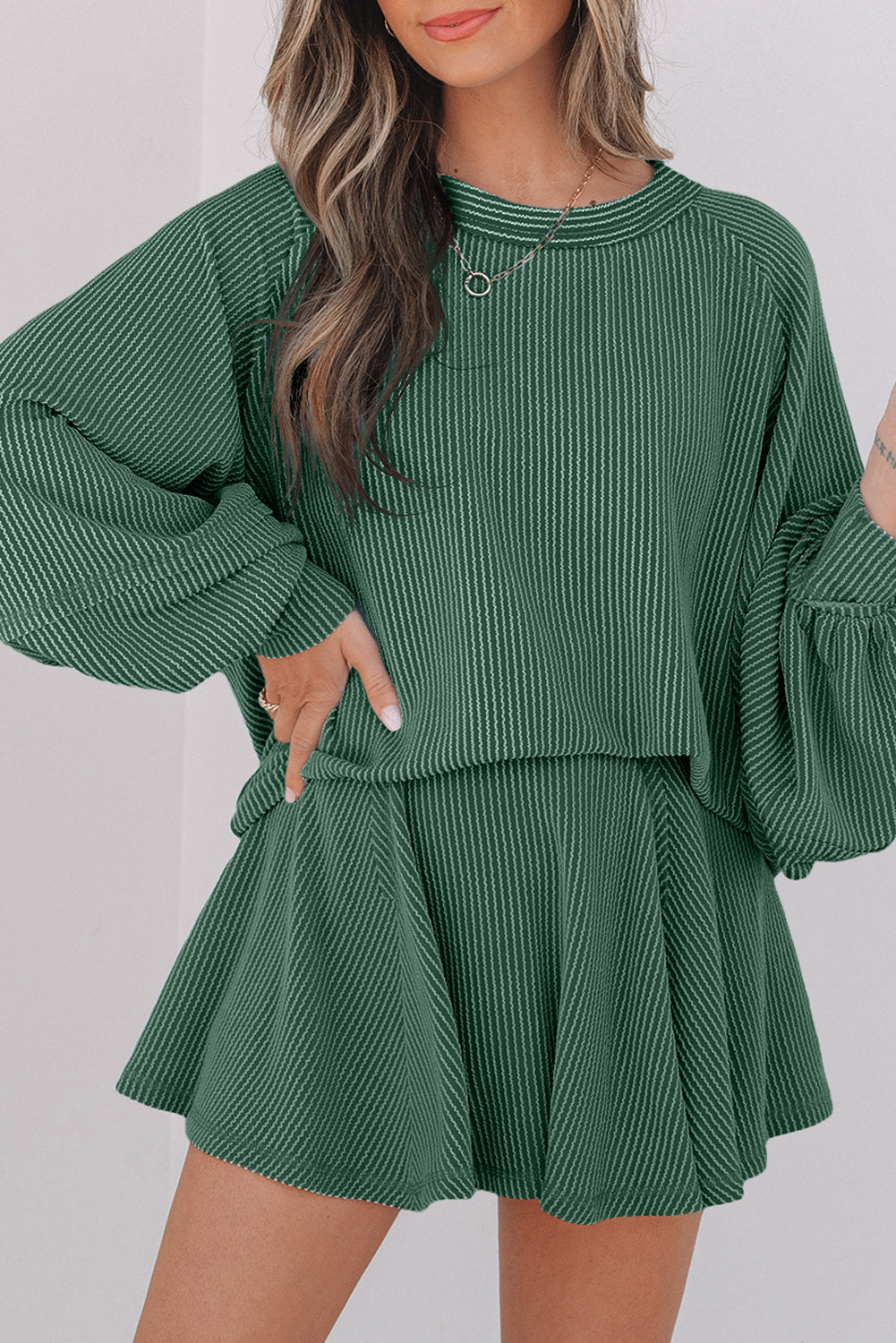 Threaded Pear Scarlett Corded Lantern Sleeve Top