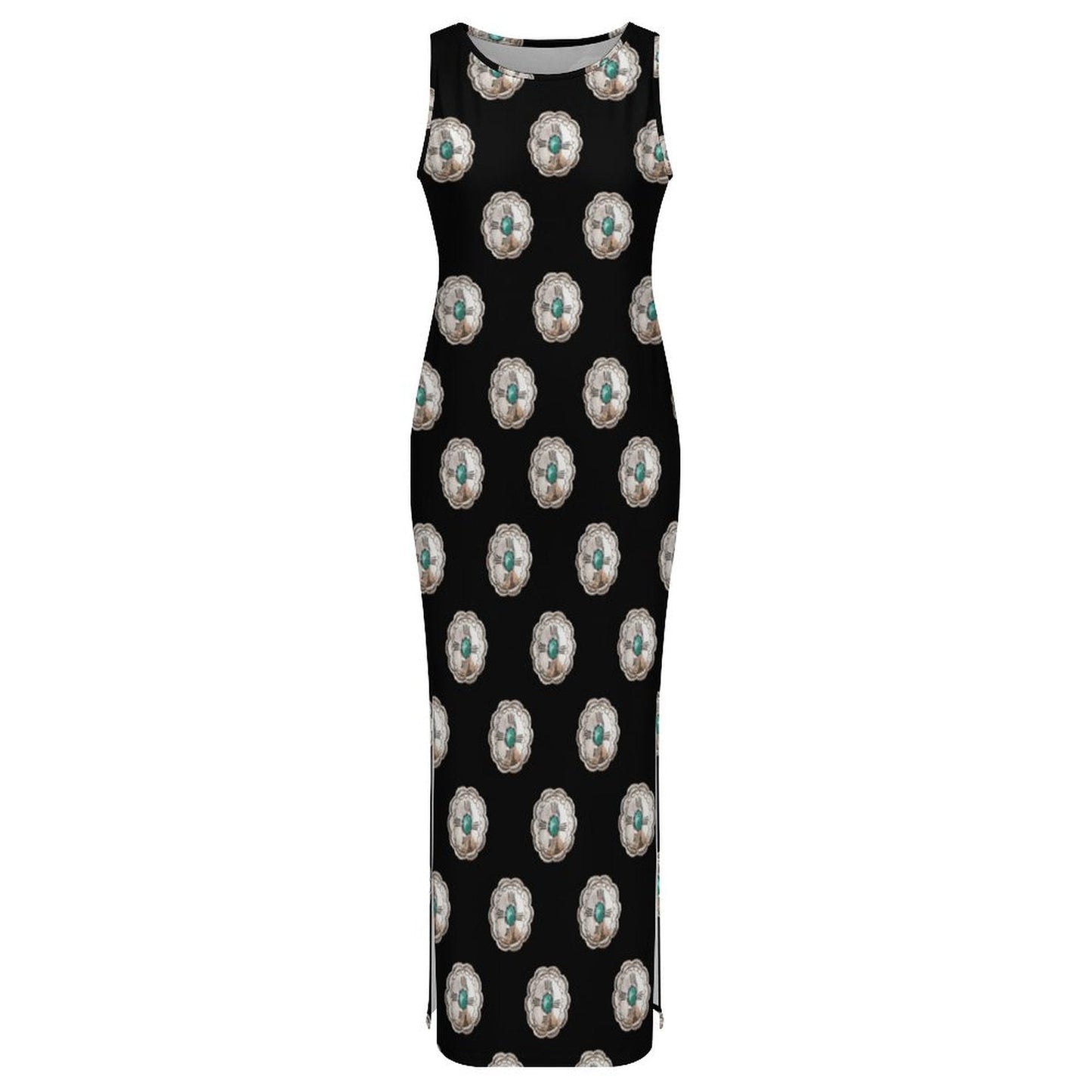 Baha Ranch Silver Concho Slit Maxi Dress