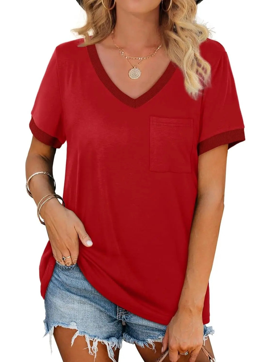 Womens T Shirts Short Sleeve V Neck Loose Casual Summer Tops