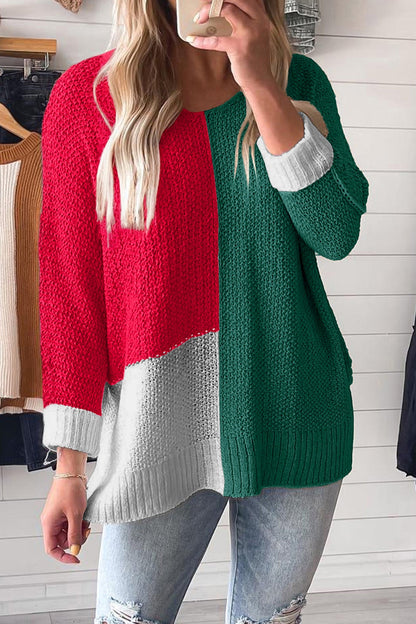 Threaded Pear Demi Block Knit Loose Sweater