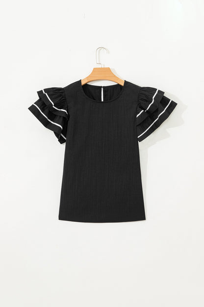 Threaded Pear Amani Short Sleeve Textured Blouse