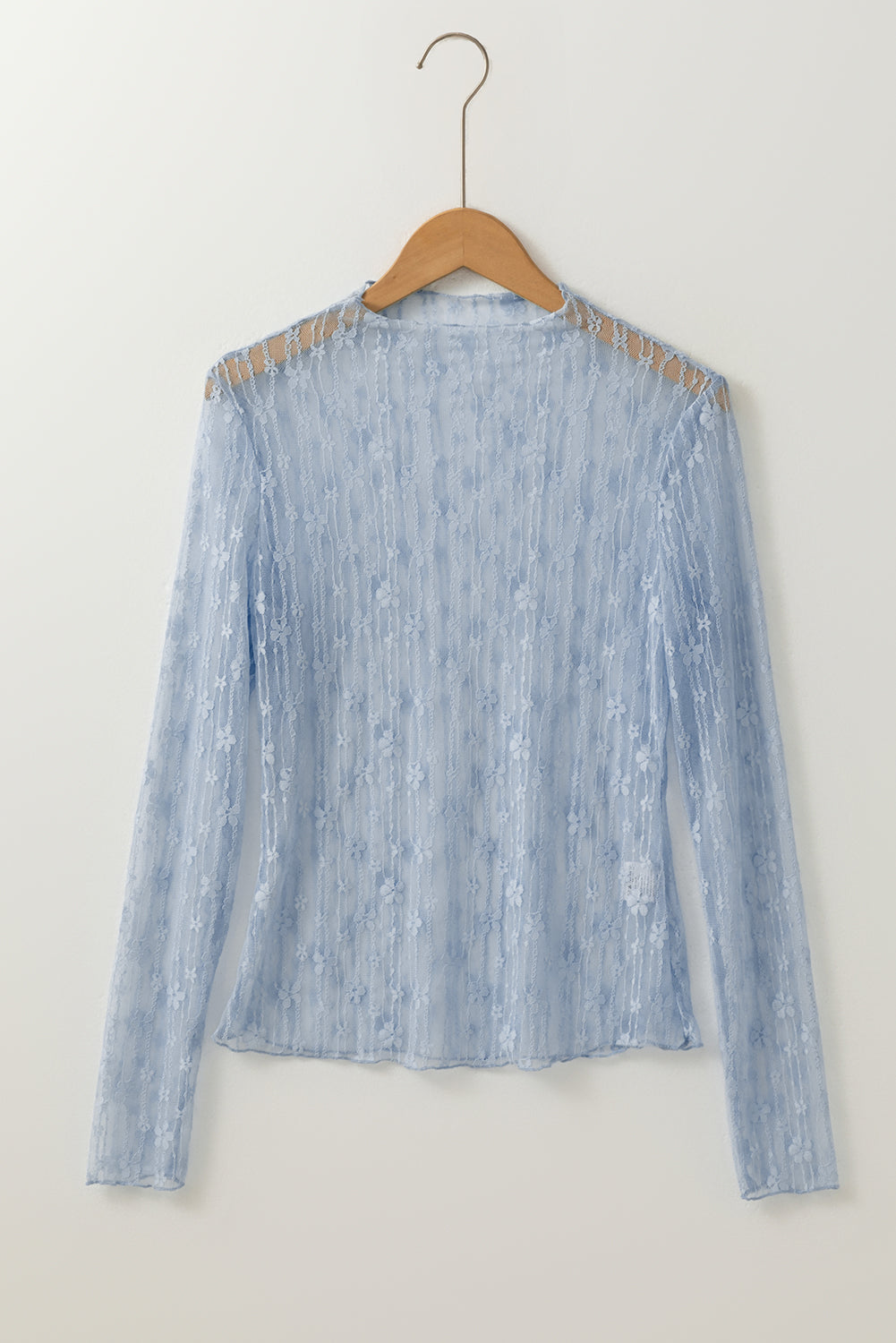 Claire Floral Lace Long Sleeve Slim Fit Top - Blue