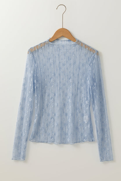 Claire Floral Lace Long Sleeve Slim Fit Top - Blue