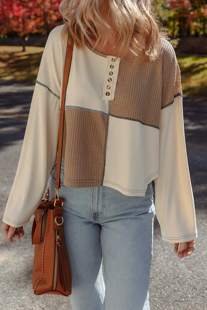 Threaded Pear Jaliyah Knit Stitch Detail Long Sleeve Top