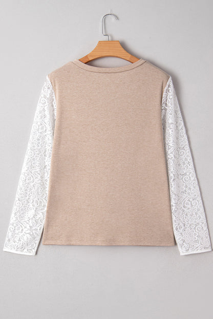 Threaded Pear Penny Contrast Lace Patchwork Long Sleeve Top