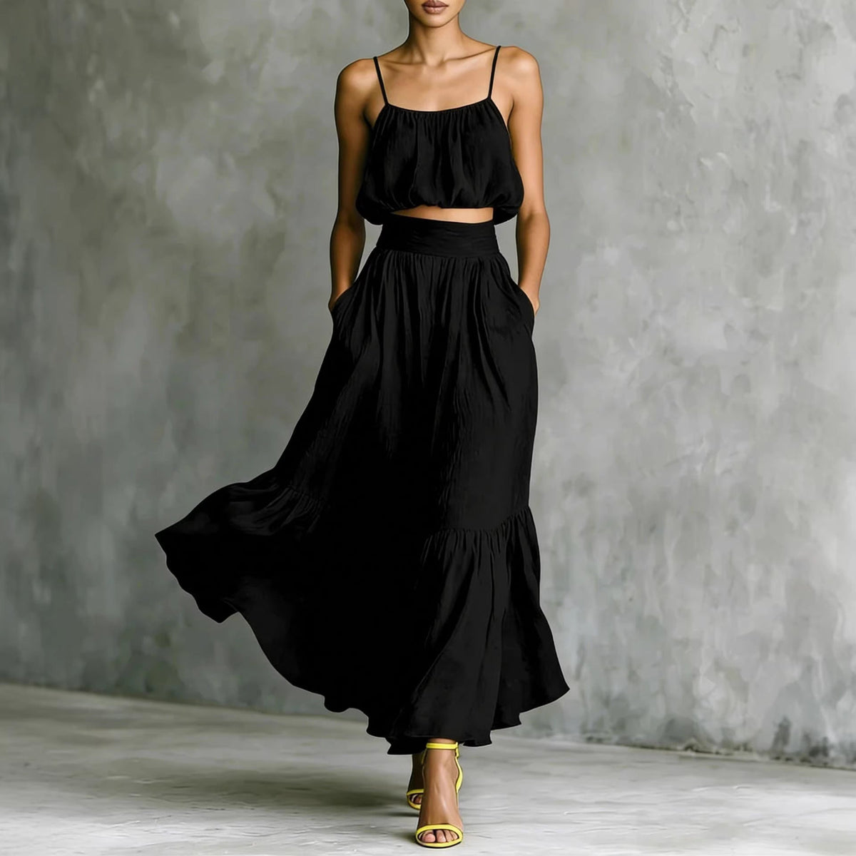 Women’s Two-Piece High-Waist Flared Skirt Set | Elegant Matching Crop Top & Skirt Duo | Luxury Structured Flared Midi Set | Trendy High-Fashion Co-ord Set for Women | 2026 Chic Professional & Social Skirt Suit